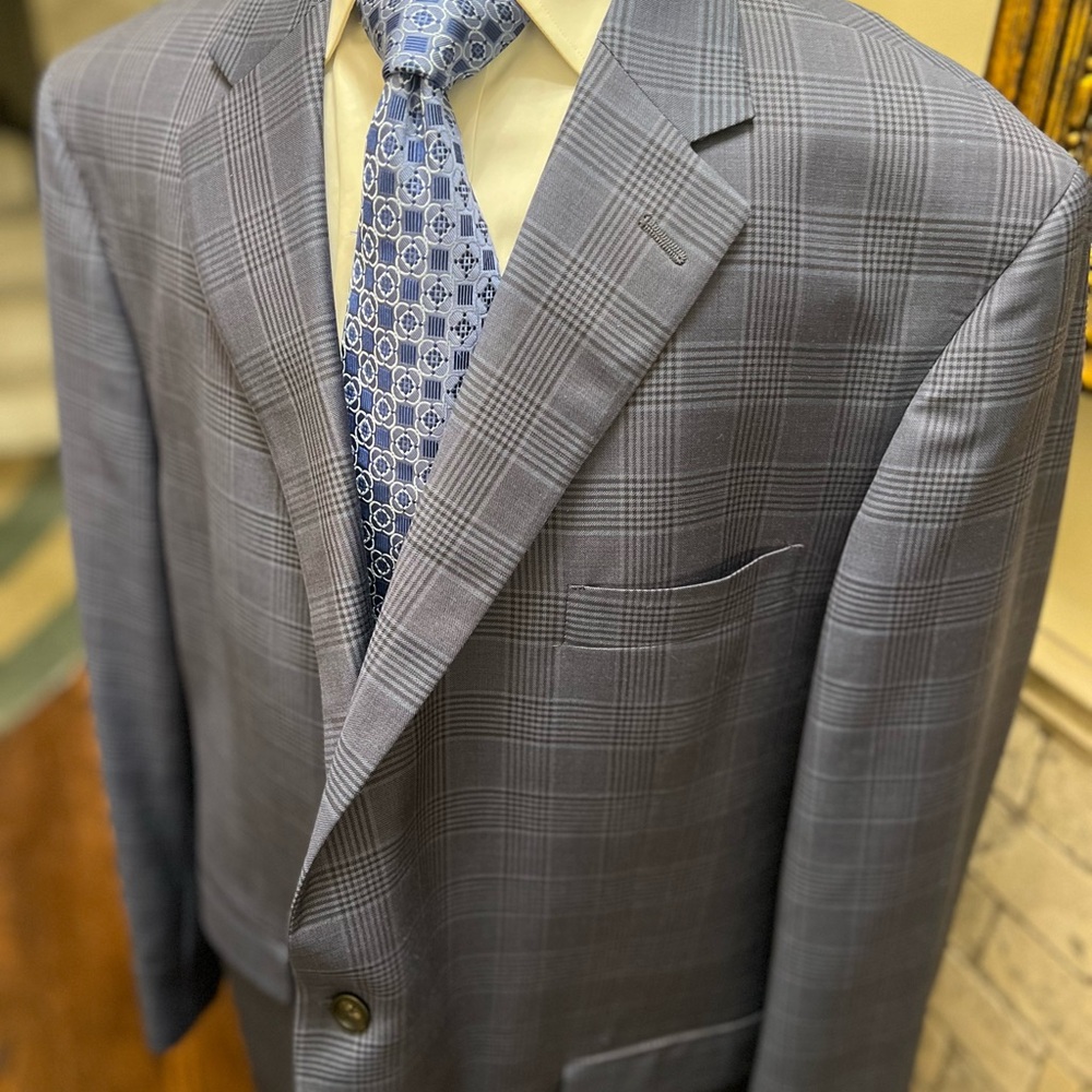 Hart Schaffner Glen Plaid Big Tall Sport Coat Blazer Jacket Blue Men 52R - Picture 8 of 14